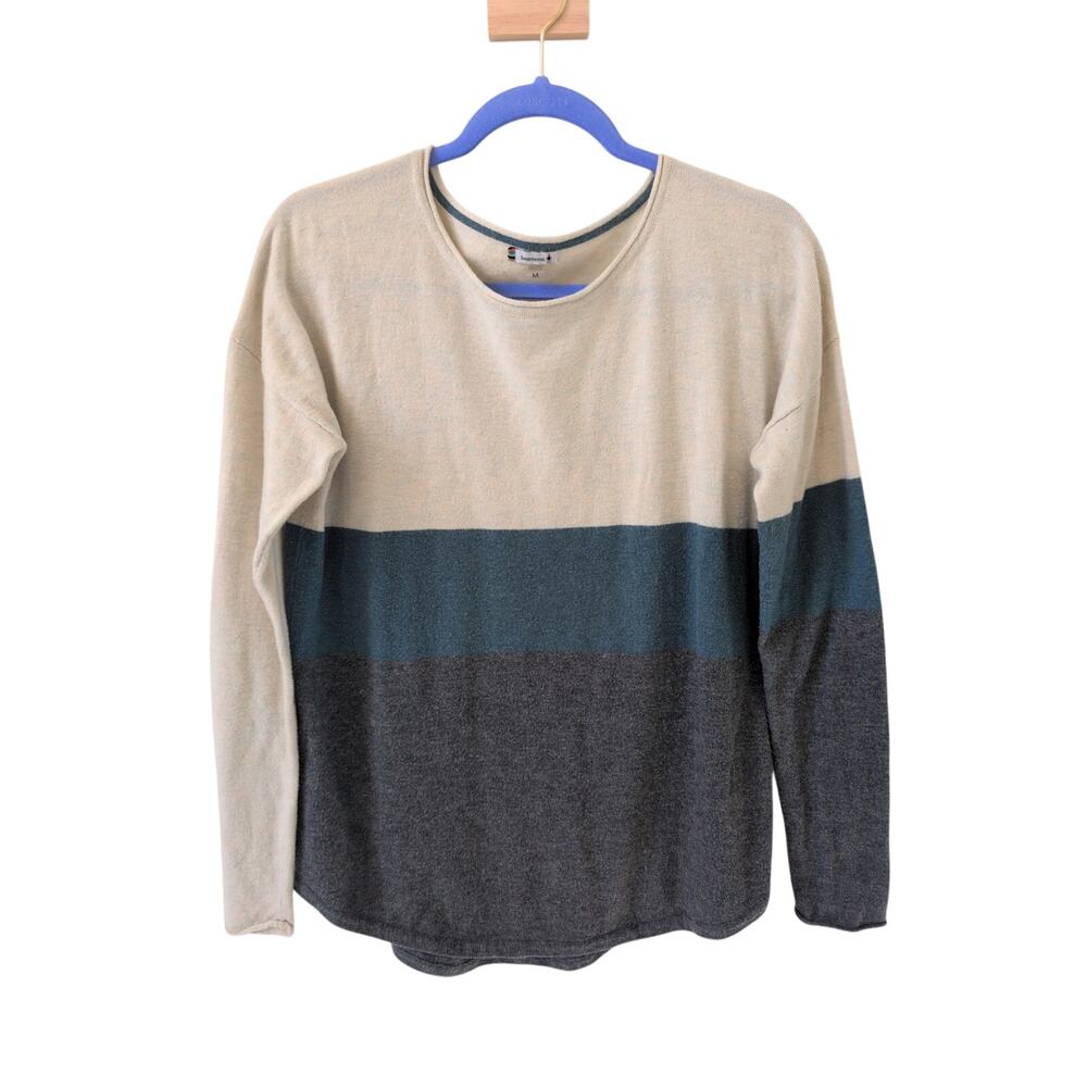 Smartwool Shadow Pine Colorblock Crew Sweater in Cream/Teal/Gray size M